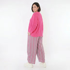 Ballon Hose im lässig zeitlosen Lagenlook mit weitem Bein und luftiger Leinen-Optik, Fuchsia/Mint
