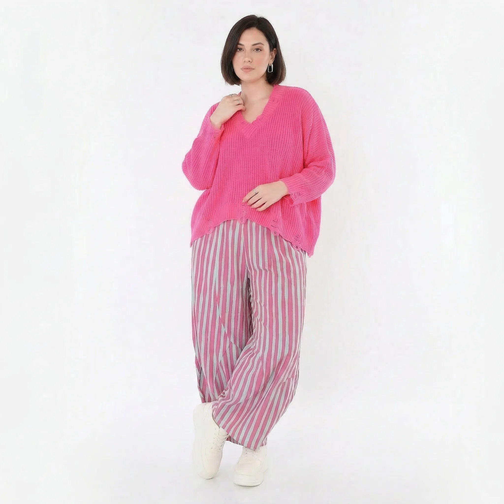 Ballon Hose im lässig zeitlosen Lagenlook mit weitem Bein und luftiger Leinen-Optik, Fuchsia/Mint