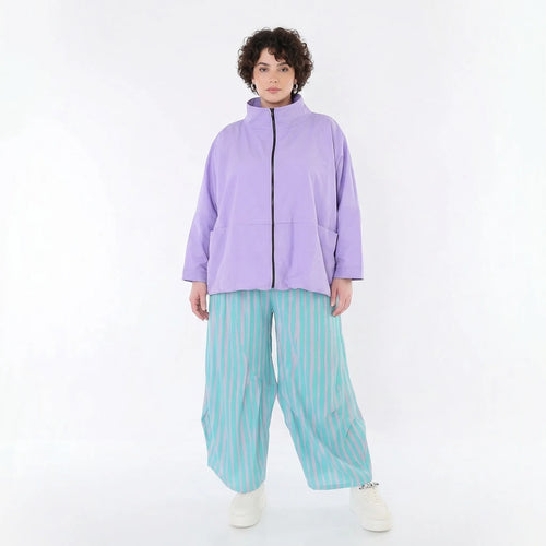 Zeitlos ausgefallene Ballon Hose im luftig leichten Lagenlook aus Baumwollmix mit Flügeltaschen, Grün/Flieder