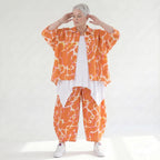 Stilvolle Lagenlook Bluse aus weich fließender Popeline mit schimmernder Oberfläche und Batikmuster, Orange/Weiß