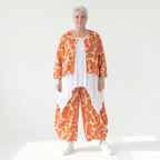 Ausgefallene Ballon Hose im legeren Lagenlook mit luftig leichter Popeline und Batik Muster, Orange/Weiß