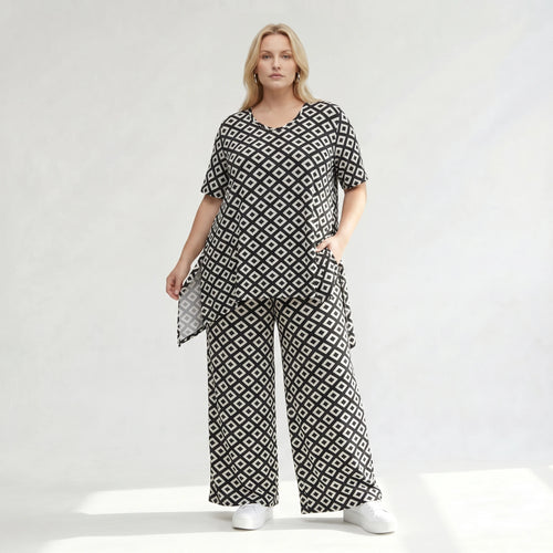 Ausgefallene Palazzo Hose im zeitlosen Lagenlook mit fließend elastischem Stretch Komfort, Schwarz/Weiß