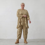 Luftiges Oversize Lagenlook Big Shirt in feiner Baumwoll-Popeline mit Batikmuster, Camel
