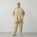 Luftig leichtes Oversize Lagenlook Shirt aus feiner Baumwollpopeline mit ausgefallenem Batikmuster, Vanille