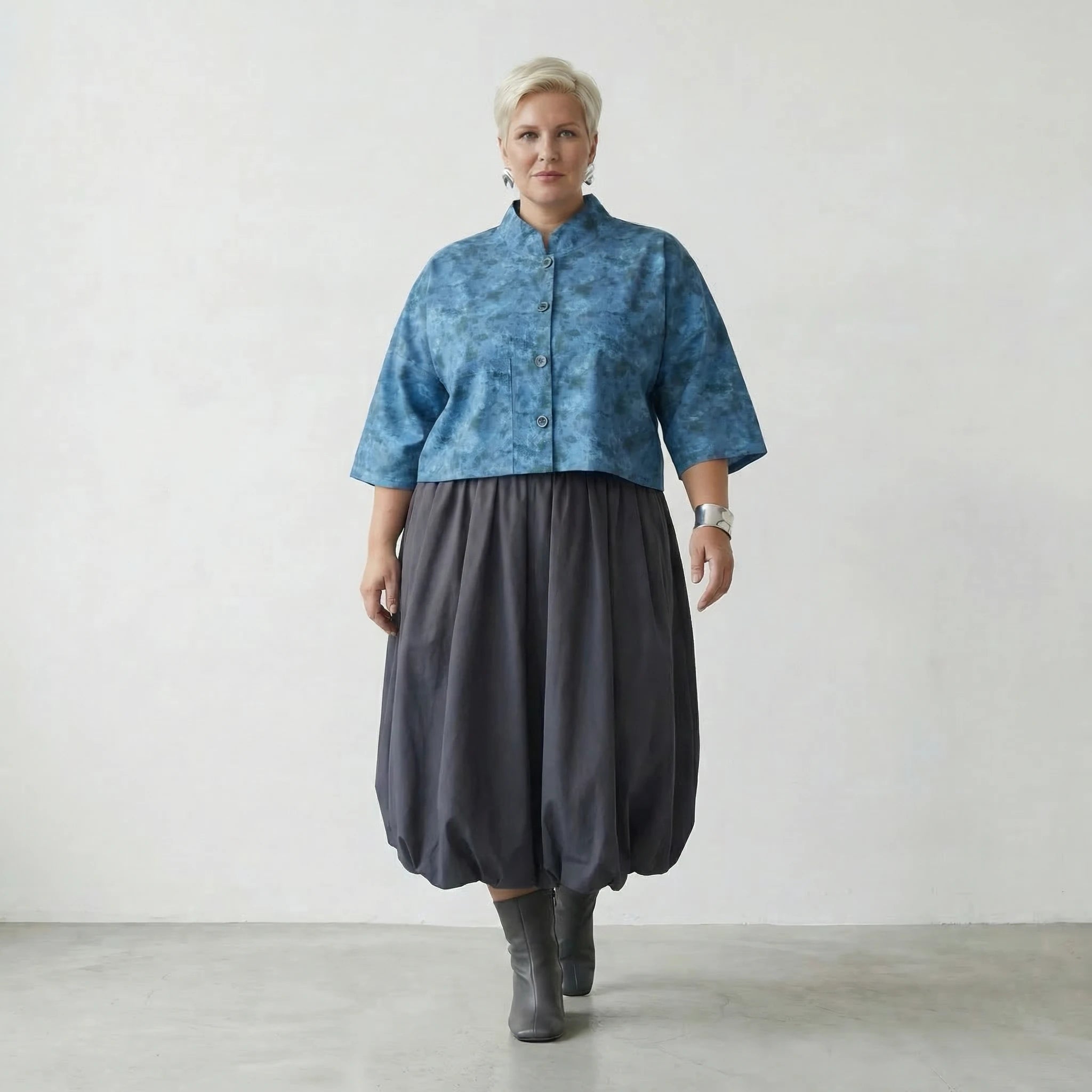Luftig leichte Oversize Jacke aus hochwertiger Baumwoll Popeline im ausgefallenen Lagenlook, Petrol