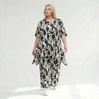 Zeitlose Palazzo Hose im ausgefallenen Lagenlook mit weich fließendem Stretch und abstraktem Muster, Schwarz/Weiß