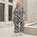 Zeitlose Palazzo Hose im ausgefallenen Lagenlook mit weich fließendem Stretch und abstraktem Muster, Schwarz/Weiß
