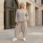 Luftig leichte Oversize Jacke im ausgefallenen Lagenlook mit zeitlosen Streifen, Sand/Weiß