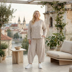 Luftig leichte Oversize Jacke im ausgefallenen Lagenlook mit zeitlosen Streifen, Sand/Weiß