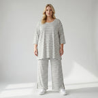 Stilvolle Lagenlook Hose aus weich fließendem Jersey im legeren Oversize Stil mit Streifen, Weiß/Grau