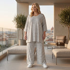 Stilvolle Lagenlook Hose aus weich fließendem Jersey im legeren Oversize Stil mit Streifen, Weiß/Grau