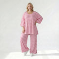 Ausgefallene Lagenlook Hose mit weiten Beinen und feinem Jersey, weich fließend, Streifen, Weiß/Fuchsia
