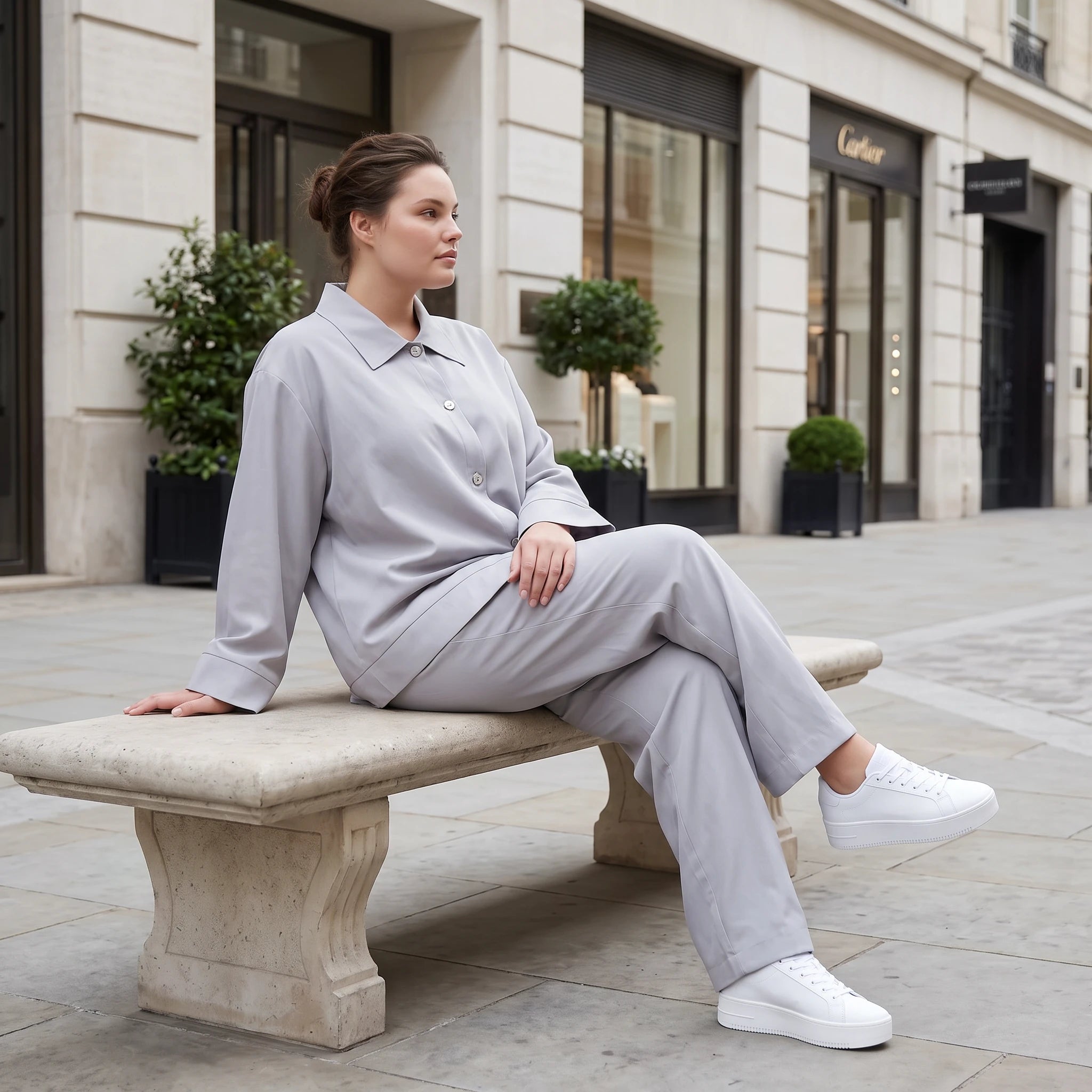 Zeitlose Karottenhose Grau elastisch leger ausgefallen Lagenlook Komfortliebling weich