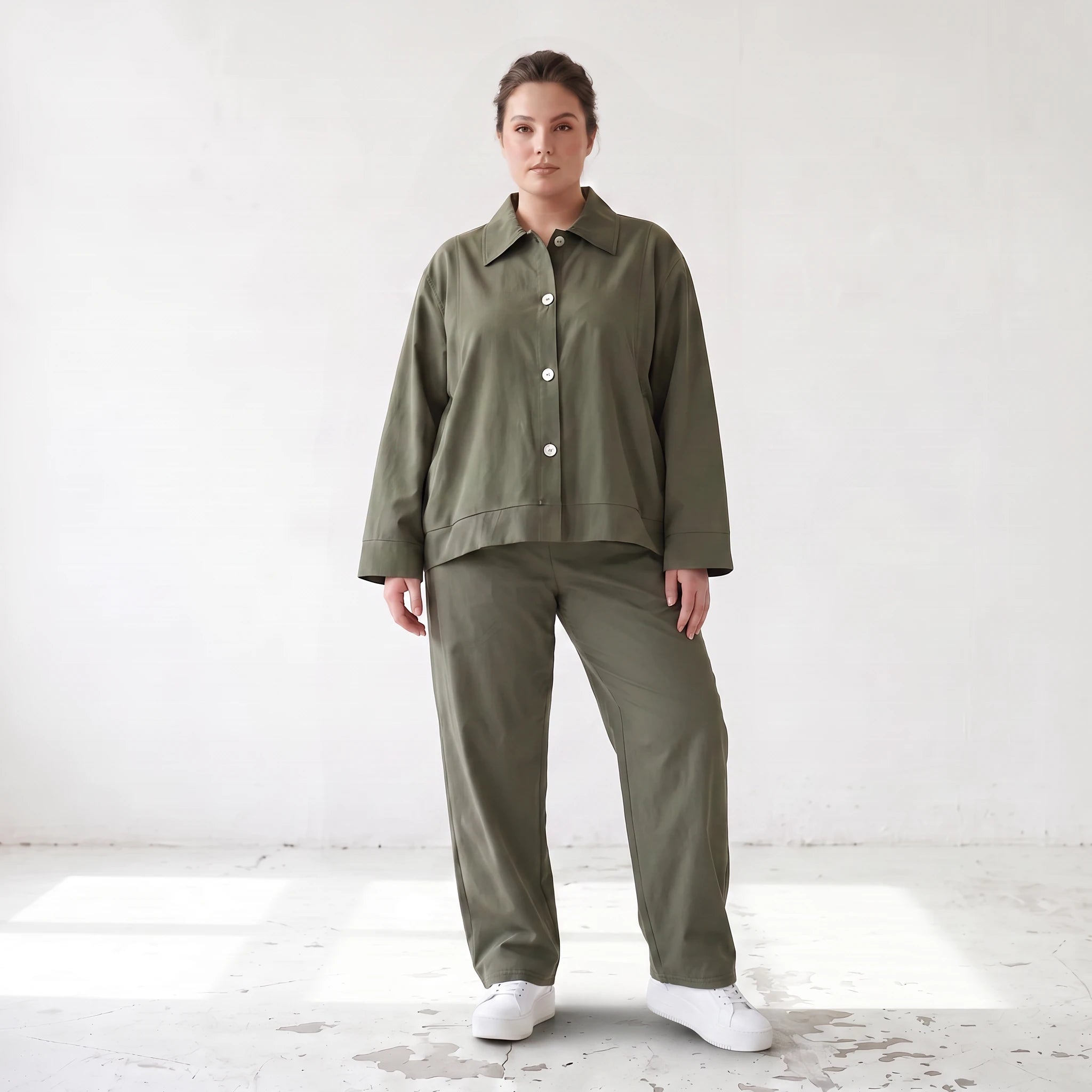 Damen Hose Lagenlook Khaki, fließender Schnitt, Oversize große Größen – AKH Fashion