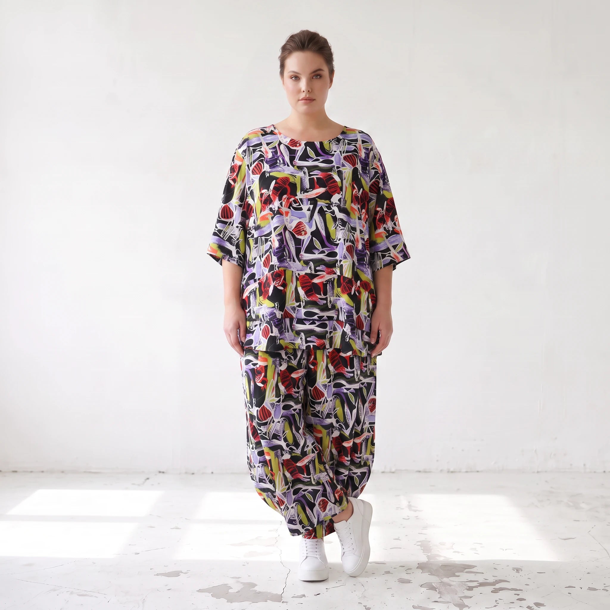 Fliessende Ballonhose Oversize Lagenlook in Schwarz Oliv Lila leger zeitlos soft fallend