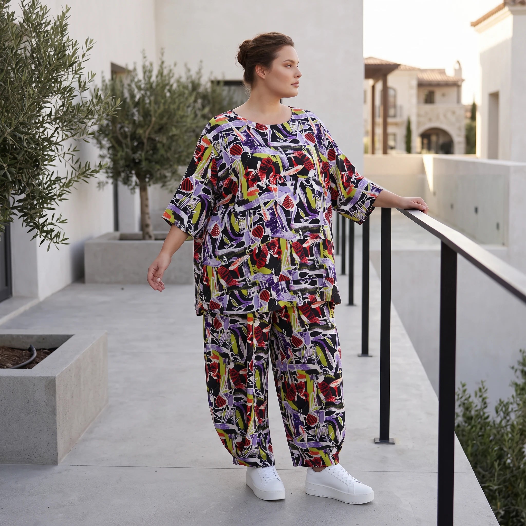 Fliessende Ballonhose Oversize Lagenlook in Schwarz Oliv Lila leger zeitlos soft fallend