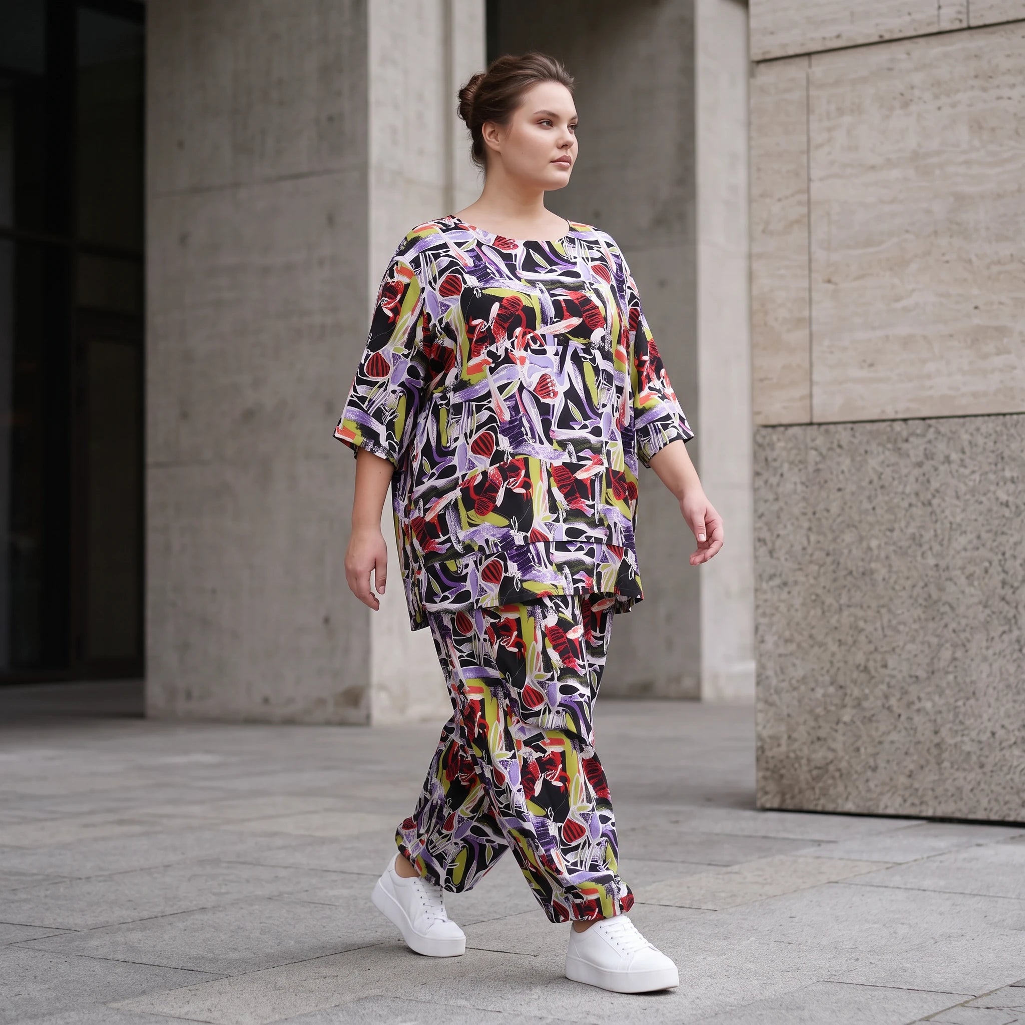 Fliessende Ballonhose Oversize Lagenlook in Schwarz Oliv Lila leger zeitlos soft fallend
