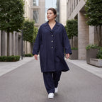 Fliessender Viskosemantel in Marine leger Oversize Lagenlook modern elegant leicht weich