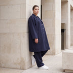Fliessender Viskosemantel in Marine leger Oversize Lagenlook modern elegant leicht weich