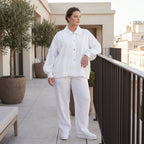 Zeitloser Weißer Blazer im Oversize Lagenlook mit Hemdkragen leger elegant und ausgefallen