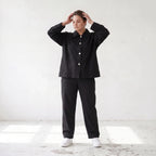 Schwarzer Oversize Blazer leger und zeitlos mit Stretchkomfort und Lagenlook cleanem Look