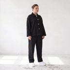 Schwarzer Oversize Blazer leger und zeitlos mit Stretchkomfort und Lagenlook cleanem Look