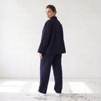 Zeitloser Marine Blazer im entspannten Oversize Lagenlook mit Hemdkragen elastisch weich