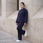 Zeitloser Marine Blazer im entspannten Oversize Lagenlook mit Hemdkragen elastisch weich