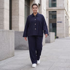 Zeitloser Marine Blazer im entspannten Oversize Lagenlook mit Hemdkragen elastisch weich