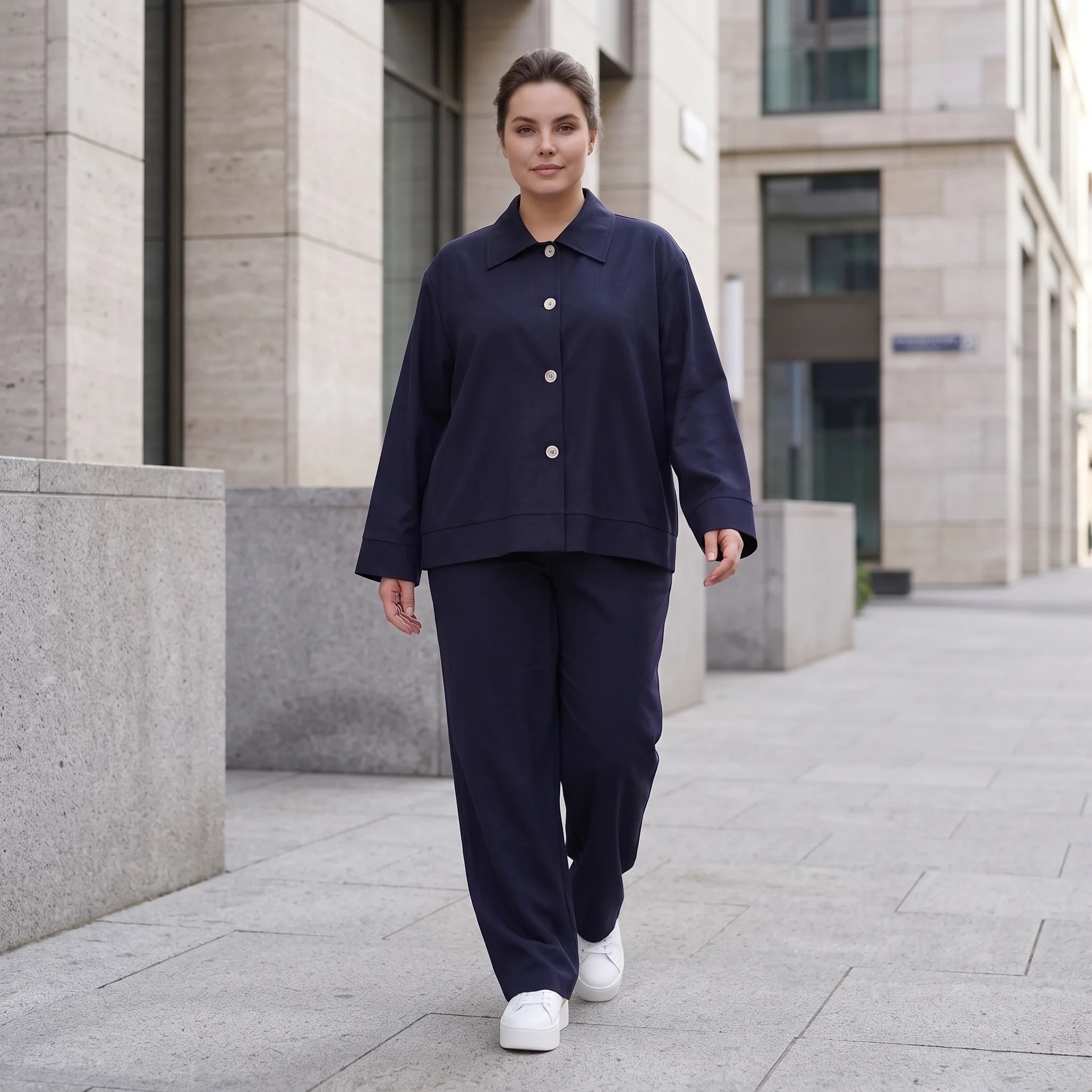 Zeitloser Marine Blazer im entspannten Oversize Lagenlook mit Hemdkragen elastisch weich