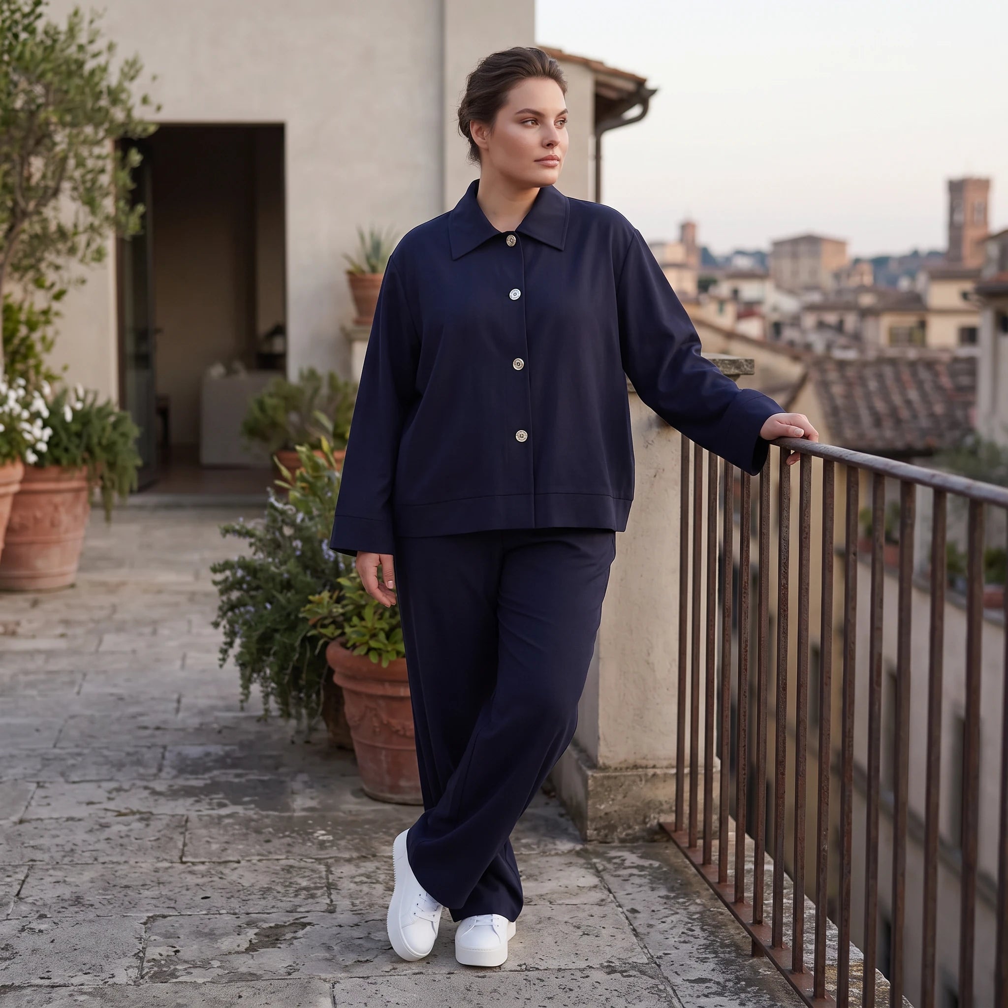 Zeitloser Marine Blazer im entspannten Oversize Lagenlook mit Hemdkragen elastisch weich