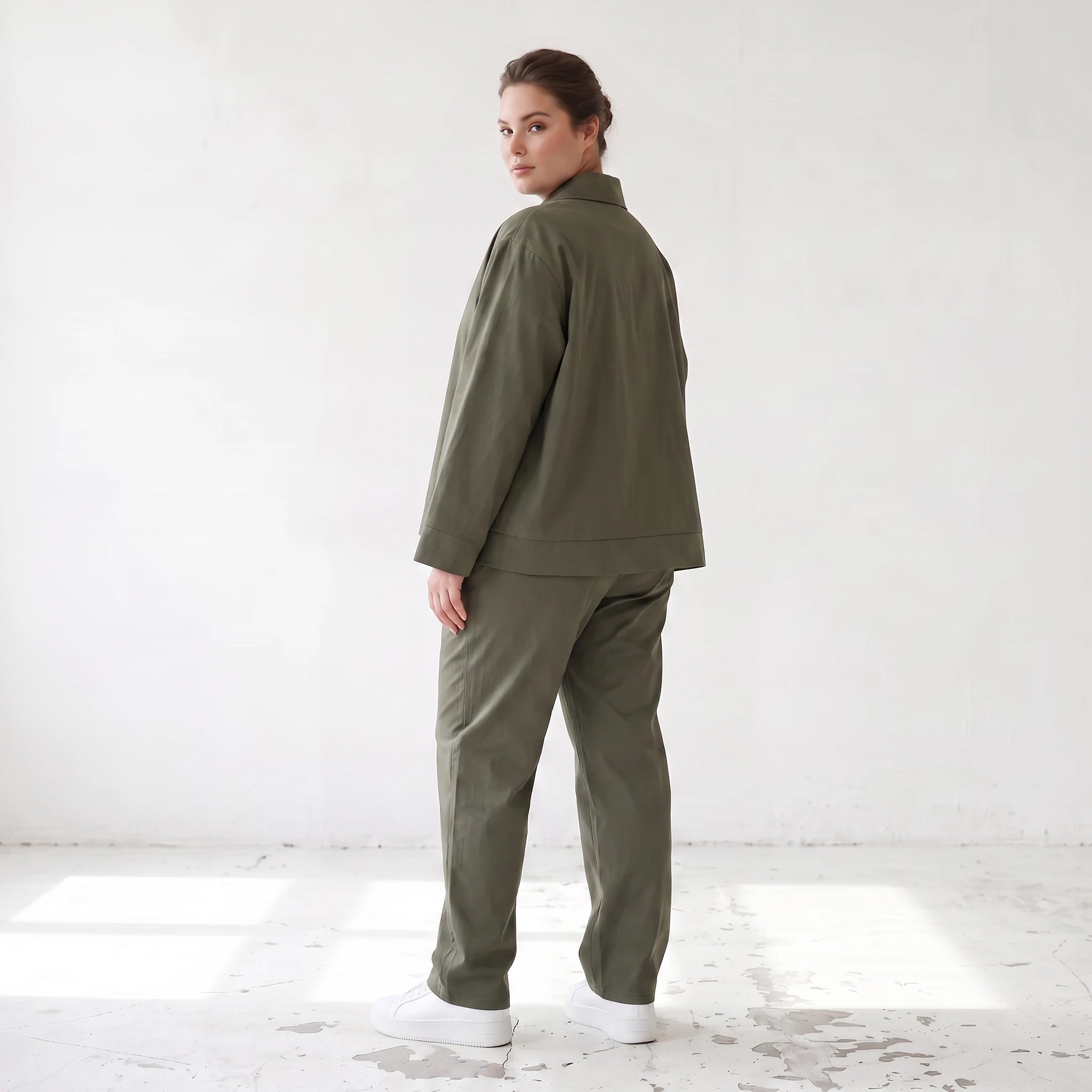 Khaki Bengalineblazer im Oversize Lagenlook weich elastisch zeitlos leger chic sommerlich