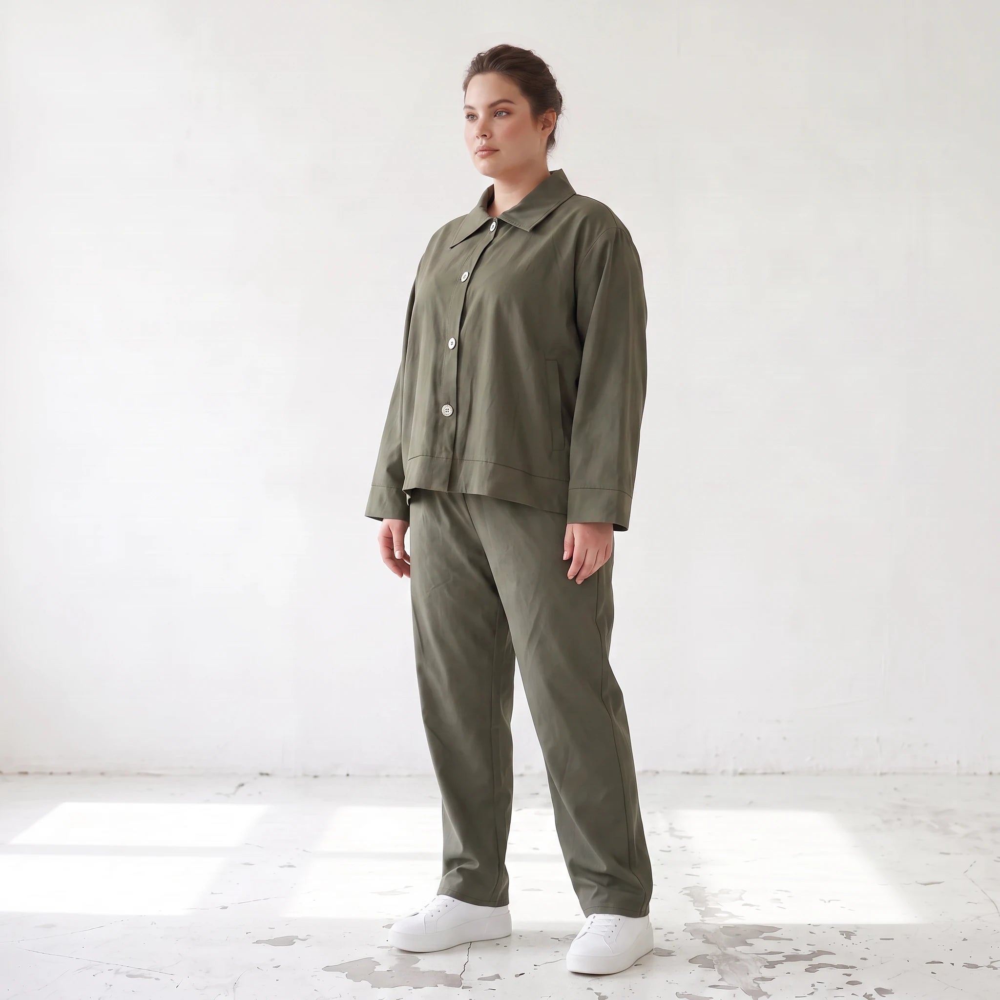 Khaki Bengalineblazer im Oversize Lagenlook weich elastisch zeitlos leger chic sommerlich
