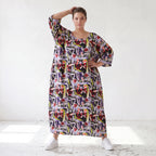 Fliessendes Ballonkleid aus Viskose in Schwarz Oliv Lila sehr leger zeitlos Oversize Look