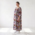 Fliessendes Ballonkleid aus Viskose in Schwarz Oliv Lila sehr leger zeitlos Oversize Look