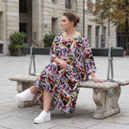 Fliessendes Ballonkleid aus Viskose in Schwarz Oliv Lila sehr leger zeitlos Oversize Look