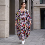 Fliessendes Ballonkleid aus Viskose in Schwarz Oliv Lila sehr leger zeitlos Oversize Look