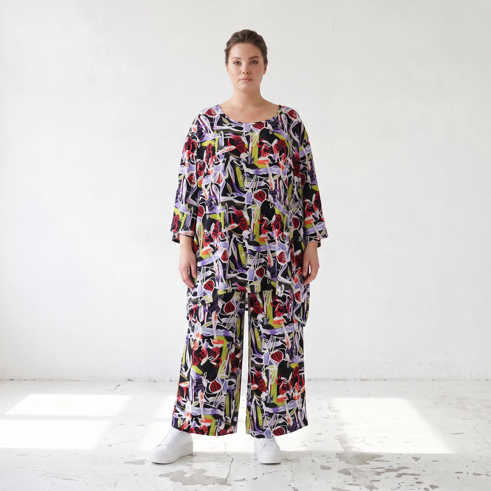 Fliessendes Viskoseshirt im Lagenlook Oversize leger in Schwarz Oliv Lila zeitlos modern