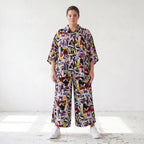 Zeitlose Oversize Viskosebluse in Schwarz Oliv Lila leger Lagenlook modern Hemdkragen