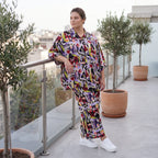 Zeitlose Oversize Viskosebluse in Schwarz Oliv Lila leger Lagenlook modern Hemdkragen