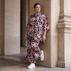 Zeitlose Oversize Viskosebluse in Schwarz Oliv Lila leger Lagenlook modern Hemdkragen