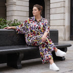 Zeitlose Oversize Viskosebluse in Schwarz Oliv Lila leger Lagenlook modern Hemdkragen