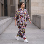 Zeitlose Oversize Viskosebluse in Schwarz Oliv Lila leger Lagenlook modern Hemdkragen