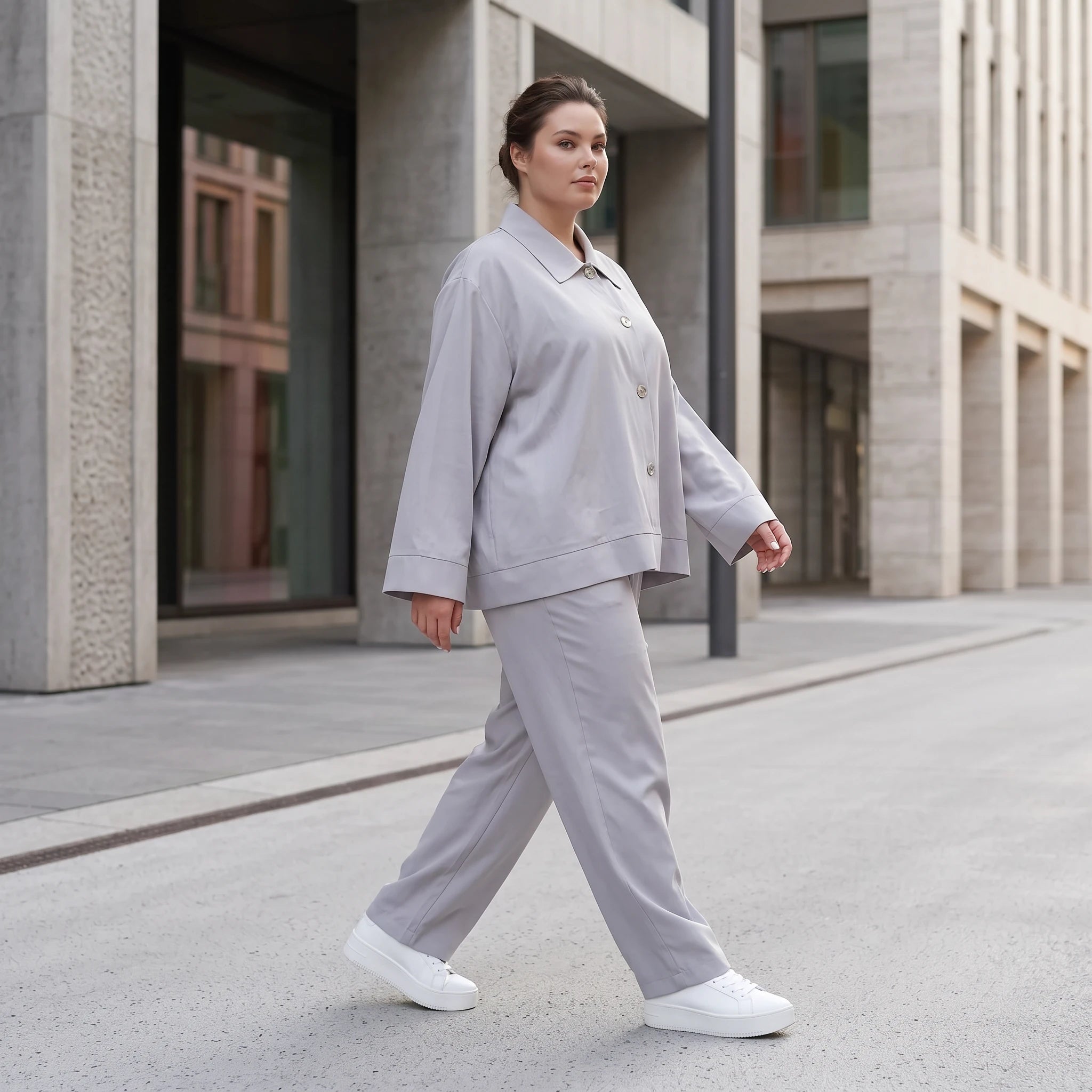 Eleganter Oversizeblazer Grau fliessend Lagenlook elastisch locker sehr modern chic edel