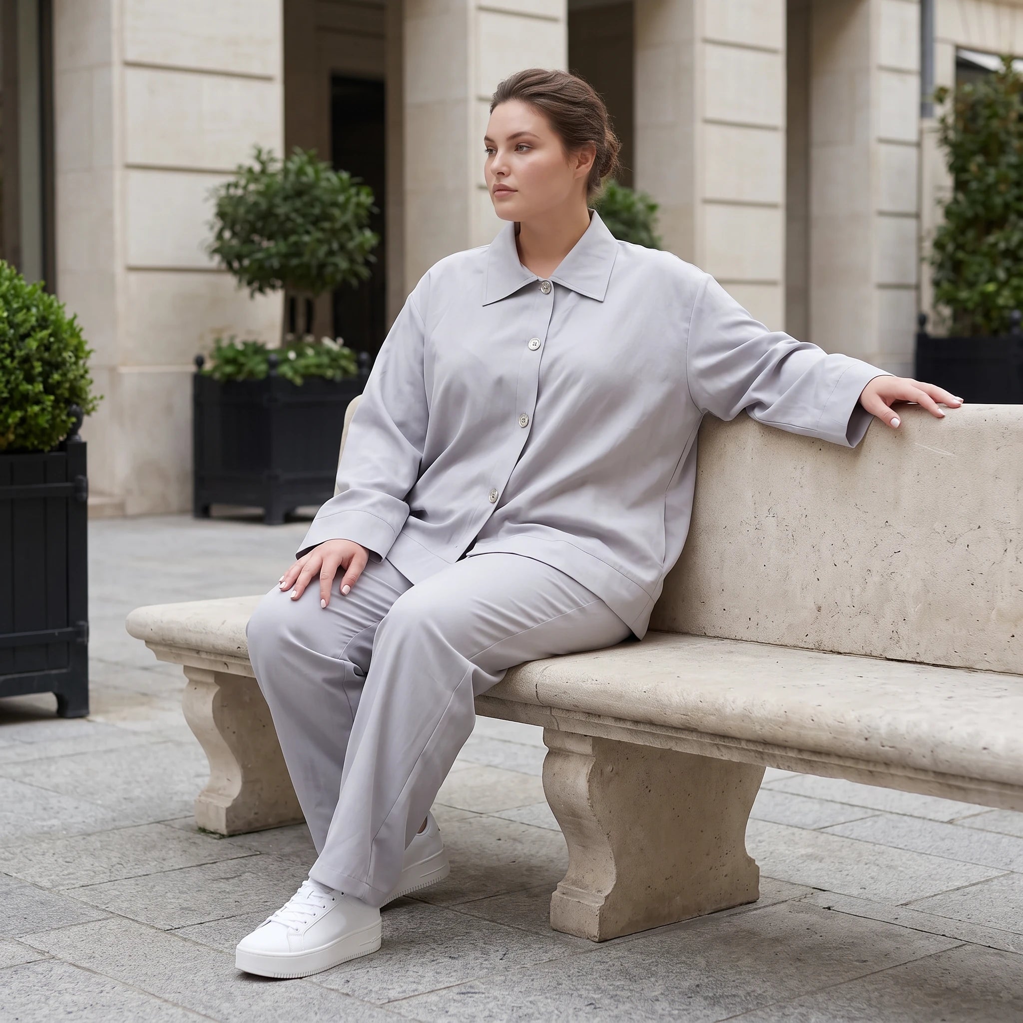 Eleganter Oversizeblazer Grau fliessend Lagenlook elastisch locker sehr modern chic edel