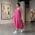 Damen Kleid Lagenlook Viskose Fuchsia, Ballonschnitt, ärmellos, Taschen, Oversize große Größen – AKH Fashion