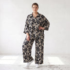 Damen Bluse Lagenlook Viskose Schwarz/Ecru, gerader Schnitt, Langarm, Knopfleiste, Oversize große Größen – AKH Fashion