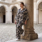 Damen Bluse Lagenlook Viskose Schwarz/Ecru, gerader Schnitt, Langarm, Knopfleiste, Oversize große Größen – AKH Fashion