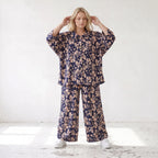 Damen Bluse Lagenlook Viskose Marine/Rose, gerader Schnitt, Langarm, Knopfleiste, Oversize große Größen – AKH Fashion