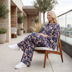 Damen Bluse Lagenlook Viskose Marine/Rose, gerader Schnitt, Langarm, Knopfleiste, Oversize große Größen – AKH Fashion